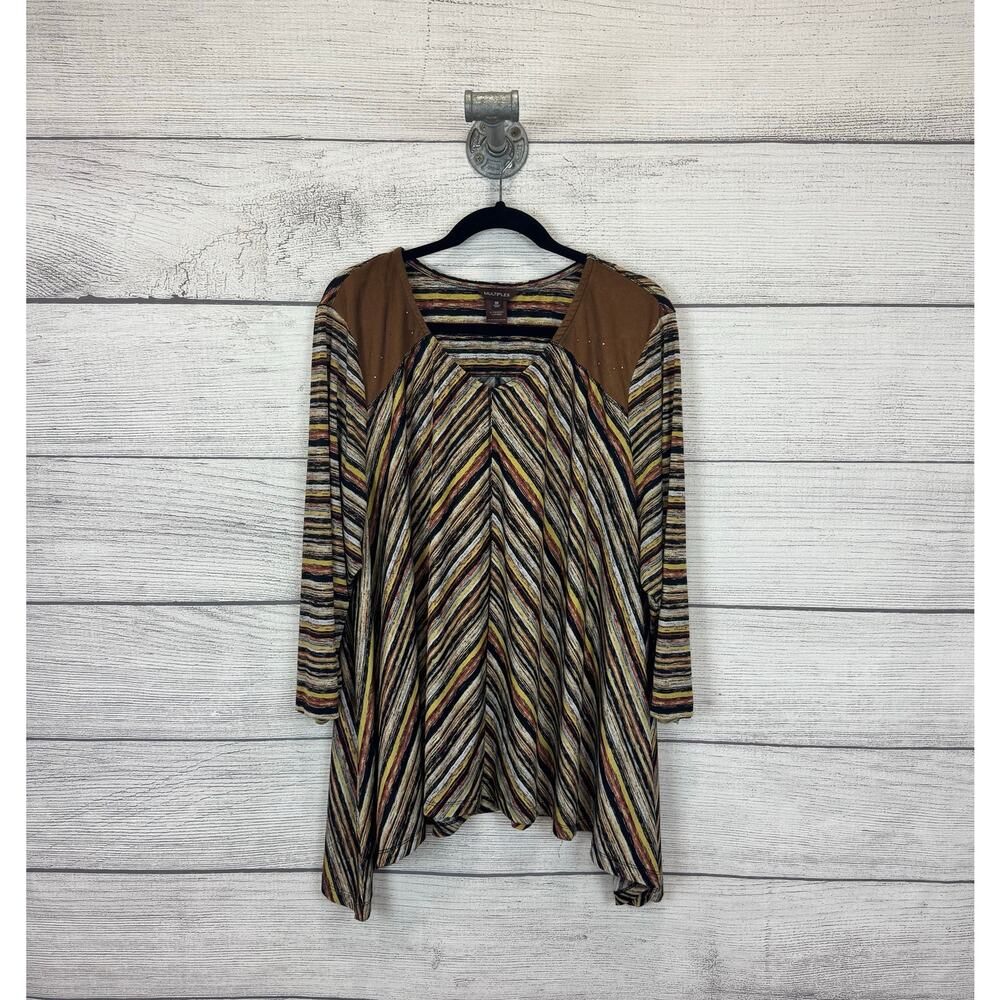 Multiples Plus Size Fall Striped Black Yellow Blouse Size 3X